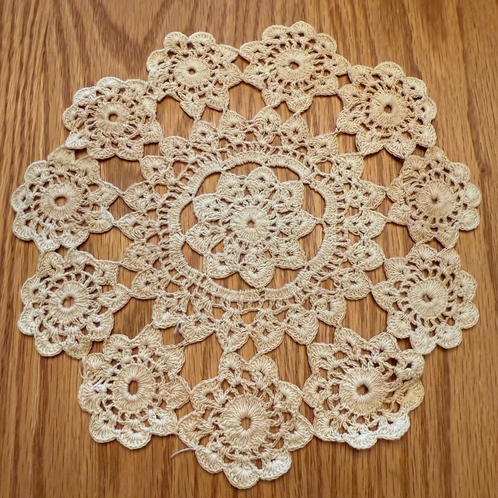 Small Vintage Handmade Floral Crochet Doily